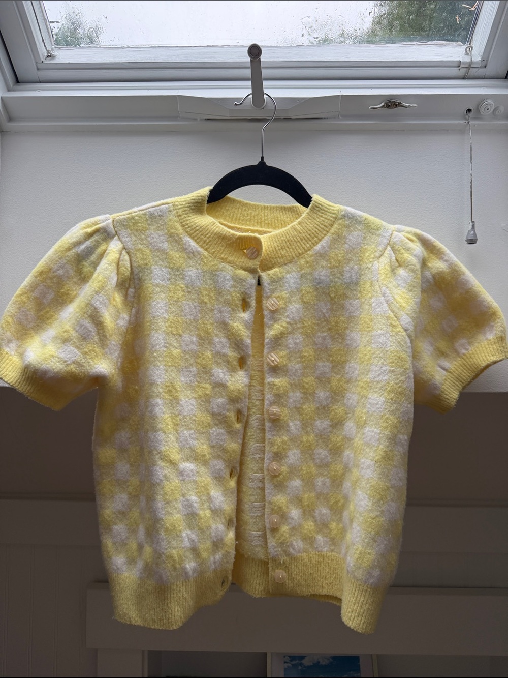 Yellow and White Gingham Short-Sleeve Cardigan - Picture 3 of 3